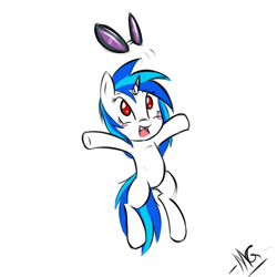 Size: 900x900 | Tagged: safe, artist:microgrid, dj pon-3, vinyl scratch, pony, unicorn, female, jumping, mare, simple background, solo, white background