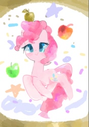 Size: 614x874 | Tagged: safe, artist:twico, pinkie pie, earth pony, pony, apple, cute, food, solo