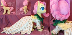 Size: 1600x786 | Tagged: safe, artist:plumzee, flutterholly, fluttershy, a hearth's warming tail, season 6, best pony, clothes, cuddling, cute, dress, etsy, handmade, hearth's warming eve, irl, one of a kind, photo, plushie, shyabetes, snuggling, solo, toy, waifu