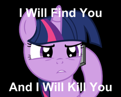 Size: 500x400 | Tagged: safe, artist:s.guri, derpibooru import, twilight sparkle, caption, death threat, taken, tekken 7, telephone, threat