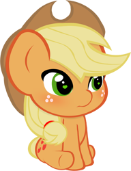 Size: 900x1169 | Tagged: safe, artist:paragonaj, applejack, earth pony, pony, blushing, chibi, cute, hat, jackabetes, simple background, sitting, solo, transparent background