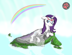 Size: 2200x1700 | Tagged: safe, artist:darkprinceismyname, rarity, pony, unicorn, adorasexy, aphrodite, clothes, cute, flower, flower in hair, rainbow, sexy, solo, stupid sexy rarity, wet, wet clothes, wet mane, wet mane rarity