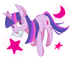 Size: 572x473 | Tagged: safe, artist:akomaru, derpibooru import, twilight sparkle, ear fluff, letter, mouth hold, pixiv, solo