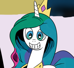 Size: 1024x933 | Tagged: safe, edit, idw, princess celestia, princess luna, alicorn, pony, disguise, female, solo, teeth, whitewashing