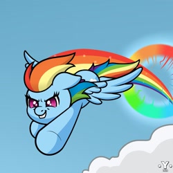 Size: 1980x1980 | Tagged: safe, artist:yelowcrom, derpibooru import, rainbow dash, pegasus, pony, female, mare, newbie artist training grounds, solo, sonic rainboom, wings