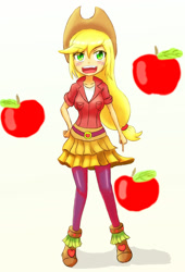 Size: 1000x1474 | Tagged: safe, artist:jumboz95, applejack, equestria girls, friendship games, apple, food, simple background, solo, white background