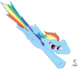 Size: 1643x1445 | Tagged: safe, artist:masternodra, derpibooru import, rainbow dash, pegasus, pony, diving, female, flying, grin, mare, salute, signature, simple background, smiling, solo, transparent background