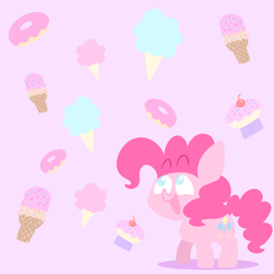 Size: 5000x5000 | Tagged: safe, artist:typhwosion, pinkie pie, earth pony, pony, absurd resolution, chibi, cotton candy, donut, food, ice cream cone, lineless, looking up, solo