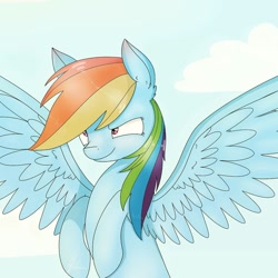 Size: 1080x1080 | Tagged: safe, artist:princessesmeraldaofficial, derpibooru import, rainbow dash, pegasus, pony, bust, cloud, smiling, solo, spread wings, wings