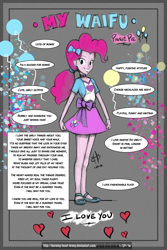 Size: 2100x3150 | Tagged: safe, artist:burning-heart-brony, pinkie pie, equestria girls, alternate hairstyle, clothes, grin, happy, heart, legs, mary janes, ponytail, sketch, skirt, skirt pull, smiling, solo, waifu