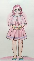 Size: 1350x2400 | Tagged: safe, artist:alexyorim, artist:nyanve, pinkie pie, earth pony, pony, advent, candle, clothes, colored pencil drawing, dress, solo, traditional art
