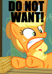 Size: 329x463 | Tagged: safe, applejack, earth pony, pony, apple family reunion, cringing, do not want, reaction image, wtf