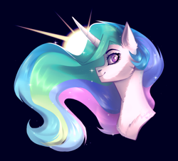 Size: 1788x1623 | Tagged: safe, artist:mp-printer, princess celestia, alicorn, pony, black background, curved horn, female, looking at you, mare, simple background, smiling, solo