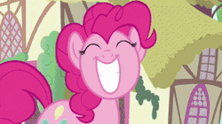 Size: 445x250 | Tagged: safe, screencap, apple cobbler, bon bon, pinkie pie, sweetie drops, twinkleshine, pony, a friend in deed, animated, apple family member, gif, smile song, walking