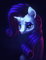 Size: 2560x3352 | Tagged: safe, artist:terrafomer, rarity, pony, unicorn, bust, dark background, dramatic lighting, female, horn, moue, portrait, smiling, solo