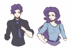 Size: 5000x3500 | Tagged: safe, artist:闷骚少女初窗, elusive, rarity, human, clothes, female, humanized, male, necktie, rule 63