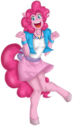 Size: 1488x2570 | Tagged: safe, artist:namygaga, pinkie pie, anthro, unguligrade anthro, clothes, cute, equestria girls outfit, excited, fluffy, happy, open mouth, simple background, skirt, skirt lift, solo, transparent background, unshorn fetlocks