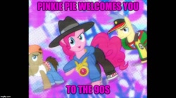 Size: 888x499 | Tagged: safe, edit, edited screencap, screencap, doctor whooves, goldengrape, pinkie pie, sir colton vines iii, earth pony, pony, testing testing 1-2-3, image macro, meme, rapper, rapper pie, text