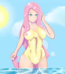 Size: 3011x3439 | Tagged: safe, artist:salemnaoe, fluttershy, human, clothes, humanized, one-piece swimsuit, solo, swimsuit