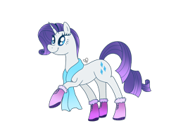 Size: 2048x1536 | Tagged: safe, artist:summer-cascades, rarity, pony, unicorn, clothes, cutie mark, female, hoof boots, mare, raised hoof, scarf, simple background, smiling, solo, transparent background