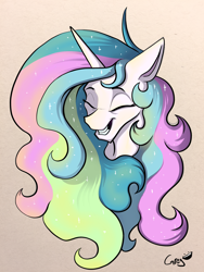 Size: 2448x3264 | Tagged: safe, alternate version, artist:greyscaleart, part of a set, princess celestia, alicorn, pony, bust, eyes closed, female, mare, signature, smiling, solo