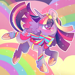 Size: 800x800 | Tagged: safe, artist:parfywarfy, derpibooru import, twilight sparkle, twilight sparkle (alicorn), alicorn, pony, clothes, dress, female, mare, rainbow power, solo, starry eyes