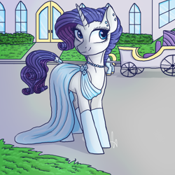 Size: 1000x1000 | Tagged: safe, artist:inspiration1413, rarity, pony, unicorn, clothes, dress, ear piercing, female, jewelry, mare, necklace, piercing, solo