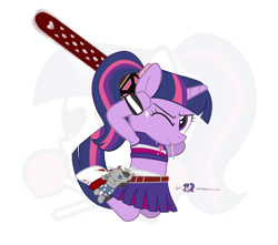 Size: 1020x900 | Tagged: safe, artist:dm29, derpibooru import, twilight sparkle, clothes, cosplay, crossover, juliet starling, lollipop chainsaw, midriff, simple background, skirt, solo, transparent background, voice actor joke