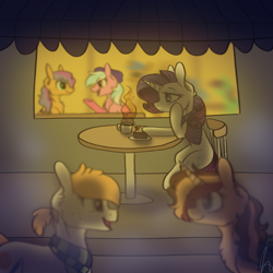 Size: 894x894 | Tagged: safe, artist:inspiration1413, rarity, pony, unicorn, cafe, food, moody, rarity looking at food, sad