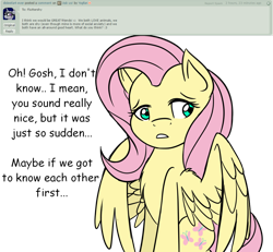 Size: 1024x946 | Tagged: safe, artist:yogfan, fluttershy, pegasus, pony, ask, deviantart, simple background, solo, transparent background