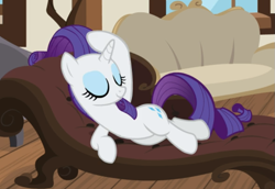 Size: 769x530 | Tagged: safe, screencap, rarity, pony, unicorn, it isn't the mane thing about you, cropped, draw me like one of your french girls, eyes closed, fainting couch, female, lying down, mare, sexy, sitting, smiling, solo
