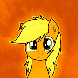 Size: 1280x1280 | Tagged: safe, artist:invultrois, applejack, earth pony, pony, bust, cute, ear fluff, hatless, looking at you, loose hair, missing accessory, portrait, solo