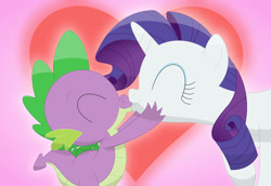 Size: 1078x741 | Tagged: safe, artist:porygon2z, rarity, spike, dragon, pony, unicorn, female, holiday, kissing, male, mare, shipping, sparity, straight, valentine's day