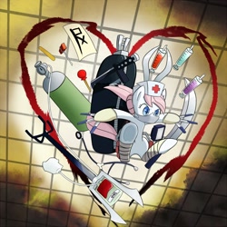 Size: 1800x1800 | Tagged: safe, artist:kaine, artist:ligerstorm, nurse redheart, action pose, crossover, mask, ponified, skullgirls, valentine (skullgirls), weapon, wingding eyes