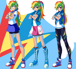 Size: 1316x1200 | Tagged: safe, artist:rakkaporuba, derpibooru import, rainbow dash, human, equestria girls, anime, clothes, human coloration, humanized, school uniform