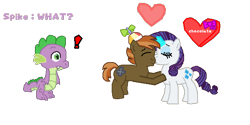 Size: 600x300 | Tagged: safe, artist:drypony198, button mash, rarity, spike, dragon, pony, unicorn, 1000 hours in ms paint, chocolate, female, food, heart, kissing, magic, male, rarimash, shipping, straight, telekinesis