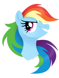 Size: 1024x1359 | Tagged: safe, artist:kabuvee, derpibooru import, rainbow dash, pegasus, pony, bust, female, grin, mare, portrait, simple background, smiling, solo, transparent background