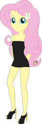 Size: 829x2400 | Tagged: safe, artist:rexpony, fluttershy, equestria girls, black dress, clothes, cute, dress, high heels, simple background, smiling, solo, transparent background