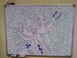 Size: 1024x768 | Tagged: safe, applejack, earth pony, pony, dr. strangelove, hat, lineart, riding a bomb, russian, solo, whiteboard