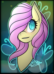 Size: 1600x2200 | Tagged: safe, artist:cosmicchrissy, fluttershy, pegasus, pony, bust, cutie mark eyes, ear fluff, female, hair over one eye, looking at you, mare, portrait, solo, wingding eyes