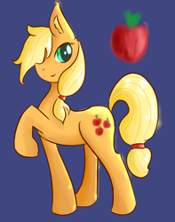 Size: 1176x1490 | Tagged: safe, artist:fluffleduckle, applejack, earth pony, pony, apple, food, hatless, missing accessory, solo