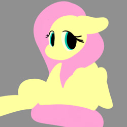 Size: 600x600 | Tagged: safe, artist:one$hot, fluttershy, pegasus, pony, female, floppy ears, gray background, lineless, mare, minimalist, simple background, sitting, solo