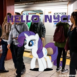 Size: 1000x1000 | Tagged: safe, rarity, human, pony, food, irl, metro, new york city, official, photo, ponies in real life, solo, subway, subway trains