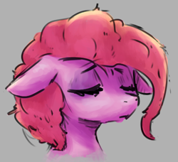 Size: 470x429 | Tagged: safe, artist:nobody, pinkie pie, earth pony, pony, eyes closed, floppy ears, messy mane, simple background, solo, tired