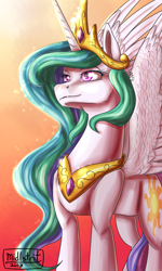 Size: 1500x2500 | Tagged: safe, artist:midlstrit, princess celestia, alicorn, pony, crown, female, jewelry, mare, necklace, regalia, solo, spread wings, wings