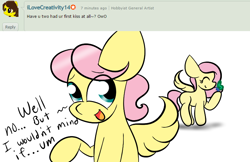 Size: 772x500 | Tagged: safe, artist:sugarcloud12, butterscotch, fluttershy, pegasus, pony, ask, flutterscotch, male, rule 63, self ponidox, selfcest, shipping, straight, tumblr