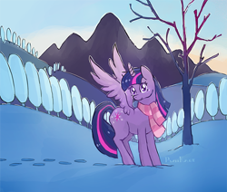 Size: 726x617 | Tagged: safe, artist:pwnkage, derpibooru import, twilight sparkle, twilight sparkle (alicorn), alicorn, pony, female, mare, snow, solo, spread wings