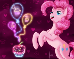 Size: 1337x1064 | Tagged: safe, artist:bluediamondoficial01, derpibooru import, pinkie pie, earth pony, pony, crying, laughing, one eye closed, open mouth, solo, tears of laughter, wallpaper