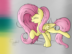 Size: 1600x1200 | Tagged: safe, artist:unbronydc, fluttershy, pegasus, pony, dancing, eyes closed, solo