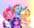 Size: 1600x1300 | Tagged: safe, artist:rainbowmoon2512, derpibooru import, applejack, fluttershy, pinkie pie, rainbow dash, rarity, twilight sparkle, earth pony, pegasus, pony, unicorn, abstract background, bust, chest fluff, cute, dashabetes, diapinkes, ear fluff, hair over one eye, jackabetes, looking at you, mane six, one eye closed, open mouth, portrait, raribetes, shyabetes, twiabetes